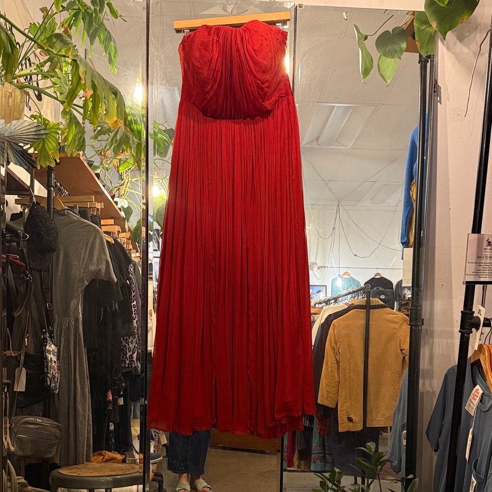 Anthropologie Strapless Silk Scarlet Dress